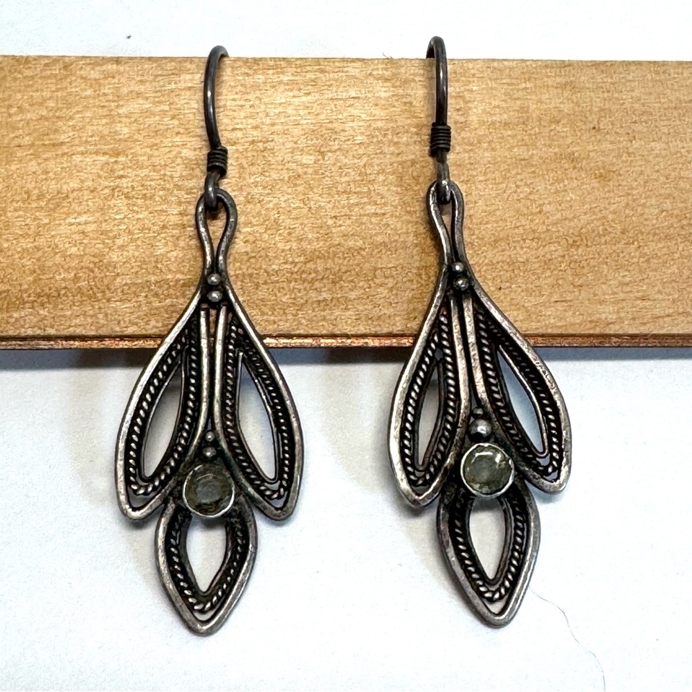 Vintage sterling silver earrings 925 marquise drops Dangle French Wire